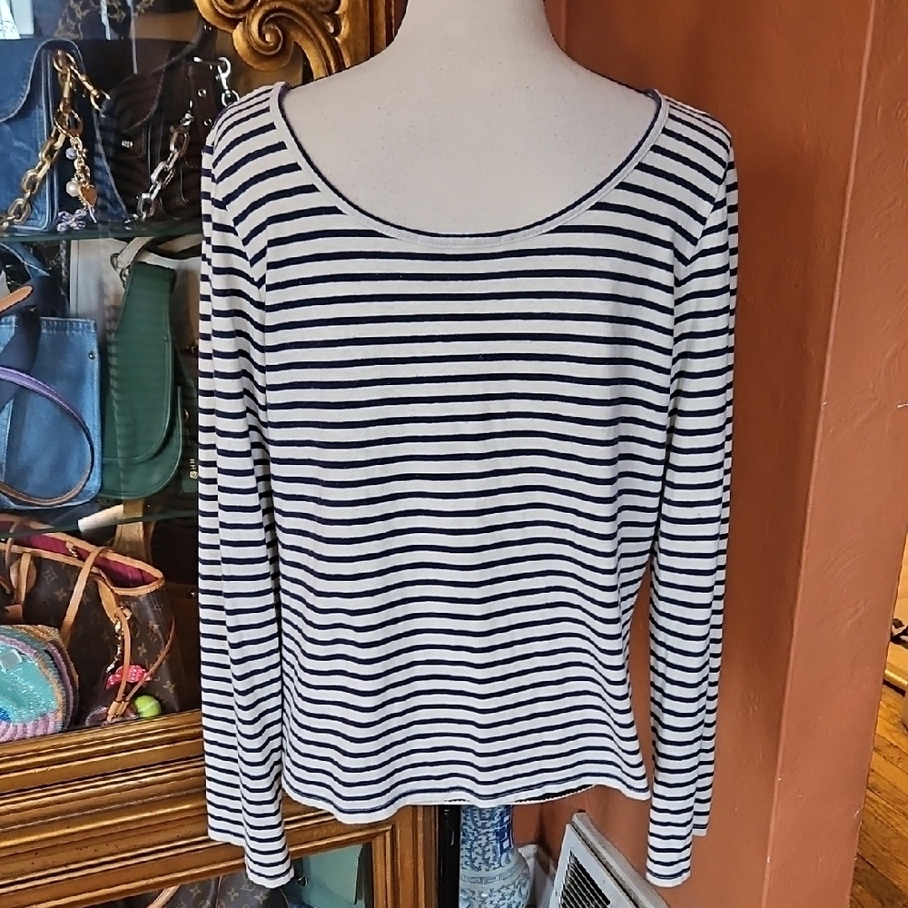 Emerson Fry Organic Ballet Navy and White Striped Long Sleeve Scoopneck